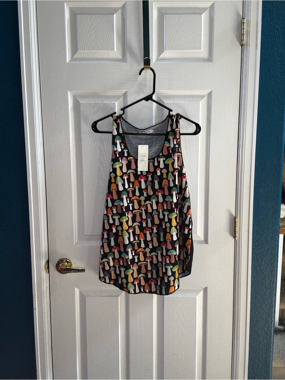 Black Mushroom-Print Tank Top - Playful Multicolor Pattern